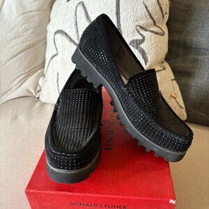 Donald Pliner Black Suede Lug Sole Loafers